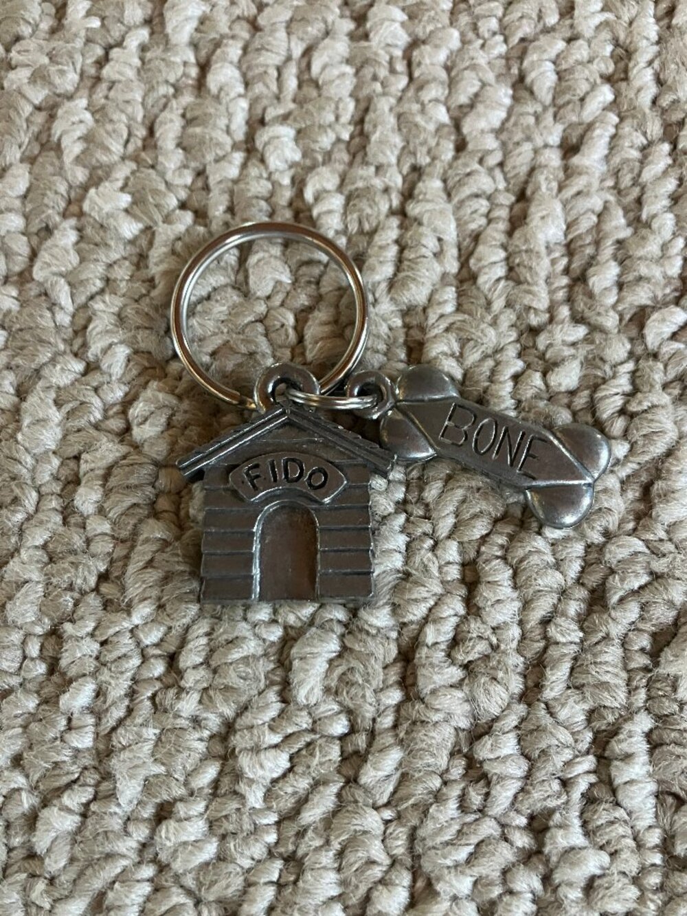 Pewter Dog House and Bone Clift Keychain Fido Bone